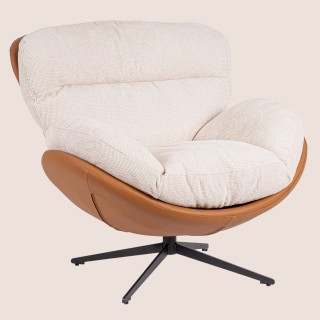 Fauteuil relax pivotant tissu/simili écru/cognac NINO - HELLIN