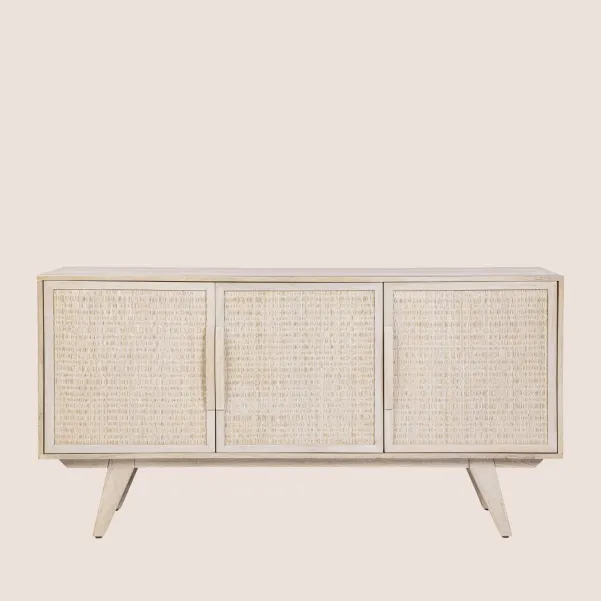 Buffet bas en bois de manguier blanchi 3 portes SHANNA - HELLIN