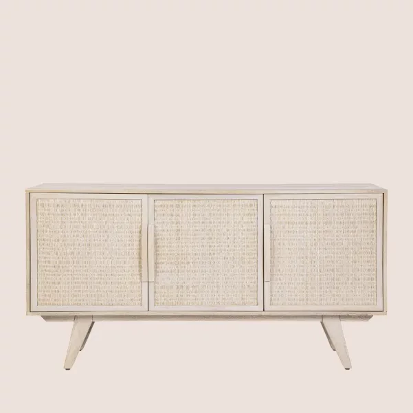 Buffet bas en bois de manguier blanchi 3 portes SHANNA - HELLIN