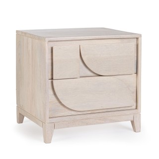 Table de chevet en manguier blanchi 2 tiroirs agde