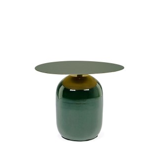 Bout de canape rond en metal emaille vert d50 manila