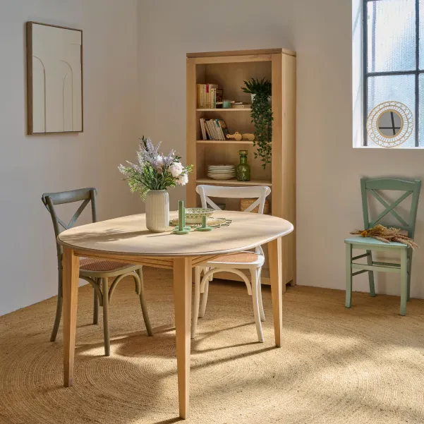 Table ronde extensible chêne blanchi 4/6 places D105 pieds fuseau VICTORIA - HELLIN