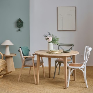Table ronde extensible chêne blanchi 4/6 places D105 pieds fuseau VICTORIA - HELLIN