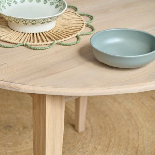 Table ronde extensible chêne blanchi 4/6 places D105 pieds fuseau VICTORIA - HELLIN