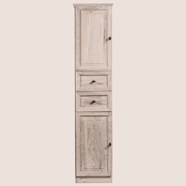 Colonne de salle de bain en chêne blanchi, 2 portes 2 tiroirs - Hellin