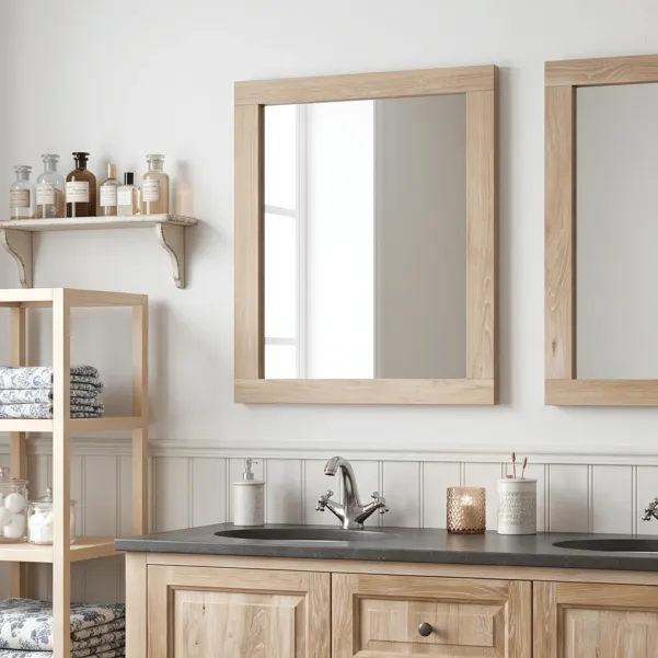 Miroir armoire de toilette en bois massif avec miroir - chêne blanchi - Hellin