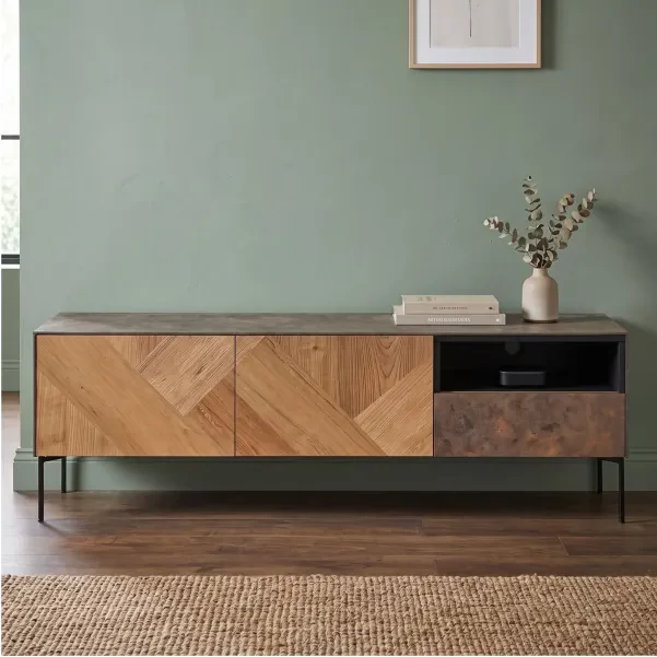Meuble TV en bois de teck et métal 130 cm - HELLIN