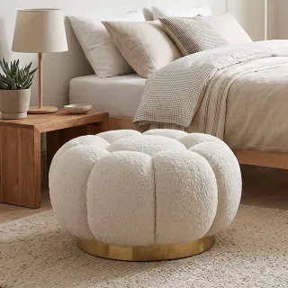 Pouf en tissu bouclé en forme de fleur D65 - HELLIN