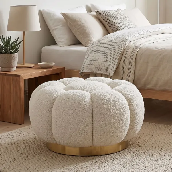 Pouf en tissu bouclé en forme de fleur D65 - HELLIN