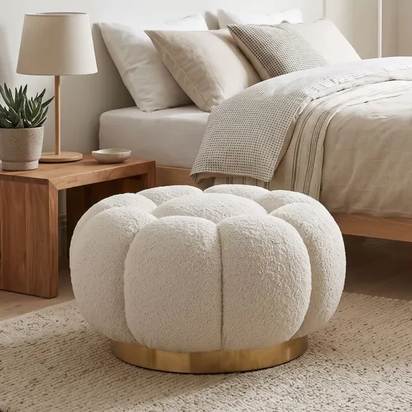 Pouf en tissu bouclé en forme de fleur D65 - HELLIN