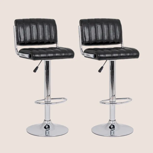 Tabourets de bar réglables chromés et simili noir (lot de 2) EDDIE - HELLIN