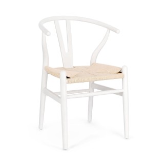 Chaise de salle a manger en bois blanc et assise tressee kea
