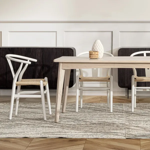 Chaise de salle à manger en bois blanc et assise tressée KEA - HELLIN