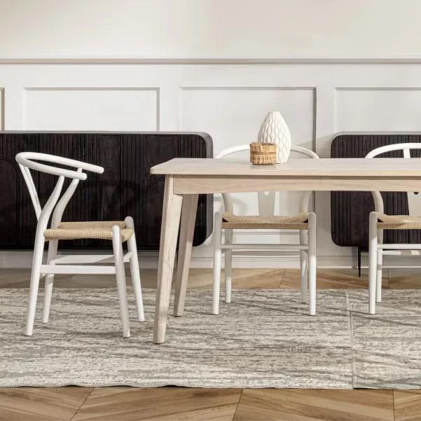 Chaise de salle à manger en bois blanc et assise tressée KEA - HELLIN