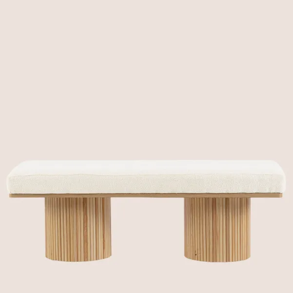 Banc 2 places en bois clair et tissu bouclette écru L120 FLORIAN - HELLIN