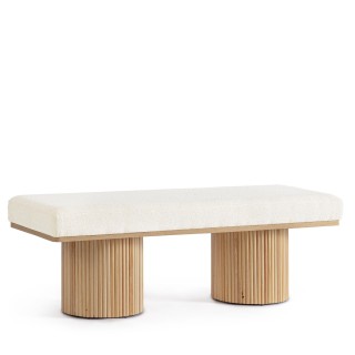 Banc 2 places en bois clair et tissu bouclette ecru l120 florian