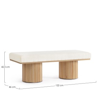 Banc 2 places en bois clair et tissu bouclette écru L120 FLORIAN - HELLIN
