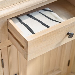 Buffet vaisselier en chêne blanchi 4 portes vitrées 4 tiroirs 4 portes bois VICTORIA - HELLIN