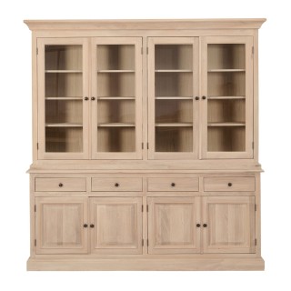 Buffet vaisselier en chêne blanchi 4 portes vitrees 4 tiroirs 4 portes bois victoria