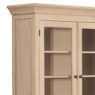Buffet vaisselier en chêne blanchi 4 portes vitrées 4 tiroirs 4 portes bois VICTORIA - HELLIN