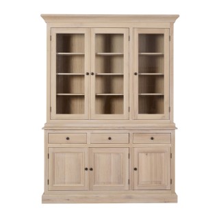 Buffet vaisselier en chêne blanchi 3 portes vitrees 3 tiroirs 3 portes bois victoria