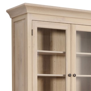 Buffet vaisselier en chêne blanchi 3 portes vitrées 3 tiroirs 3 portes bois VICTORIA - HELLIN