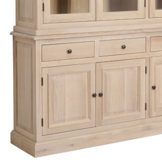 Buffet vaisselier en chêne blanchi 3 portes vitrées 3 tiroirs 3 portes bois VICTORIA - HELLIN
