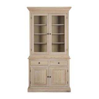 Buffet vaisselier en chêne blanchi 2 portes vitrees 2 tiroirs 2 portes bois victoria