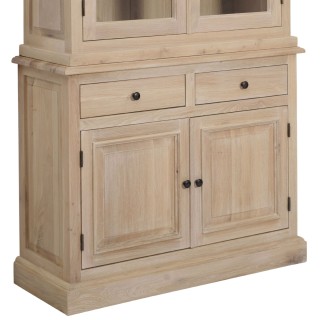 Buffet vaisselier en chêne blanchi 2 portes vitrées 2 tiroirs 2 portes bois VICTORIA - HELLIN