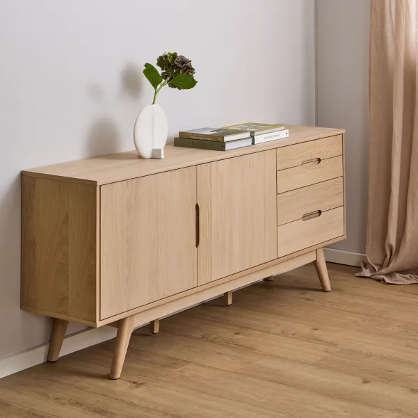 Buffet en bois blanchi 2 portes 4 tiroirs L180 MARTINE - HELLIN