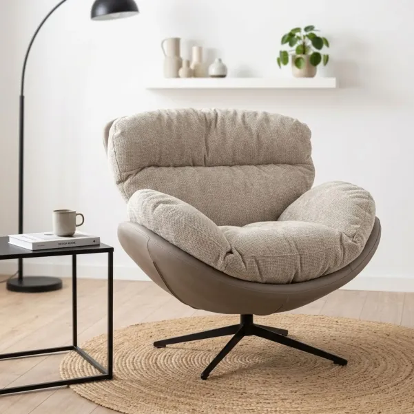 Fauteuil relax pivotant tissu/simili gris/taupe NINO - HELLIN