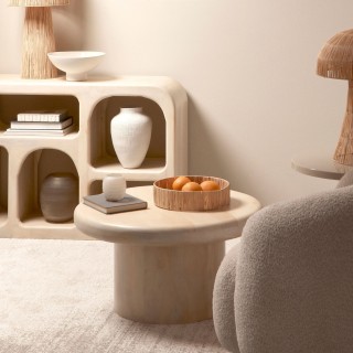 Table basse de salon ronde en bois de manguier D75 JUAREZ - HELLIN