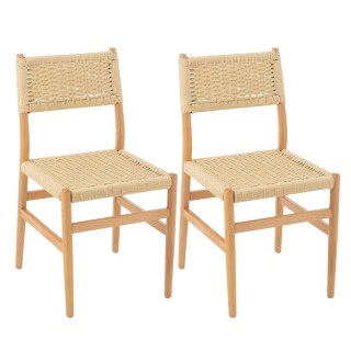 Chaises de salle a manger en bois et assise tressee lot de 2 sofia