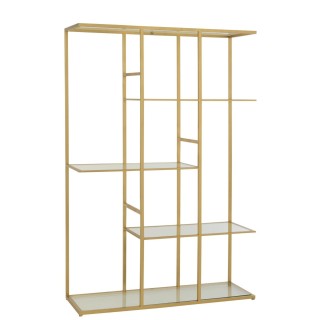 Étagère bibliotheque asymetrique en verre et metal dore babel