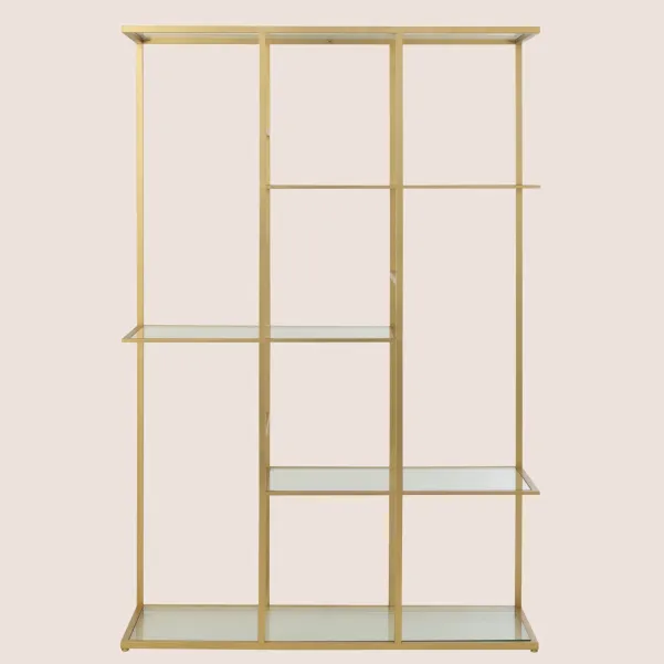 Etagère bibliothèque asymétrique en verre et métal doré BABEL - HELLIN