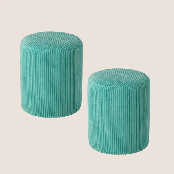 Poufs tabourets ronds en velours côtelé (lot de 2) CHARLISE - HELLIN