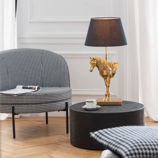 Fauteuil rond en tissu pied-de-poule noir et blanc POULEA - HELLIN