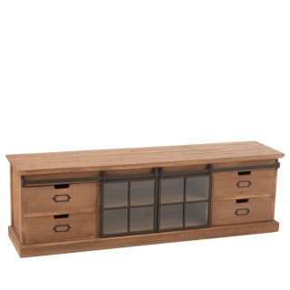 Meuble tv en bois et metal 4 tiroirs 2 portes coulissantes l160 mira