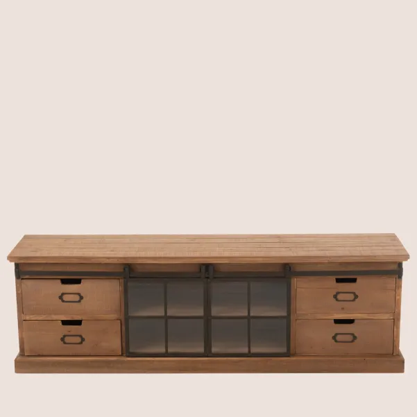 Meuble TV en bois et métal 4 tiroirs 2 portes coulissantes L160 MIRA - HELLIN