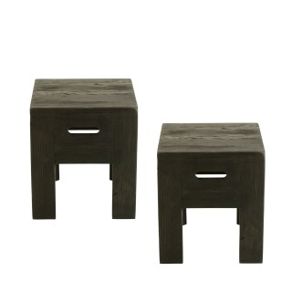 Tabourets en bois massif carrés (lot de 2) TERRA - HELLIN