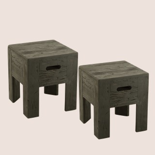 Tabourets en bois massif carrés (lot de 2) TERRA - HELLIN