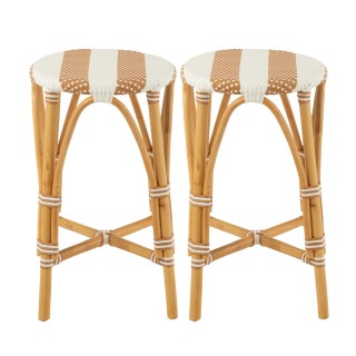 Tabourets de bar parisiens assise tressee rayures lot de 2 montmartre