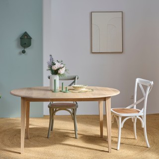 Table ronde extensible chêne blanchi 4/6 places D115 pieds fuseau avec 1 allonge VICTORIA - HELLIN