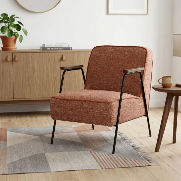 Fauteuil vintage en tissu chiné et pieds métal SINTRA - HELLIN