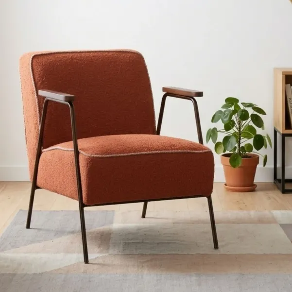 Fauteuil vintage en tissu uni et pieds métal SINTRA - HELLIN