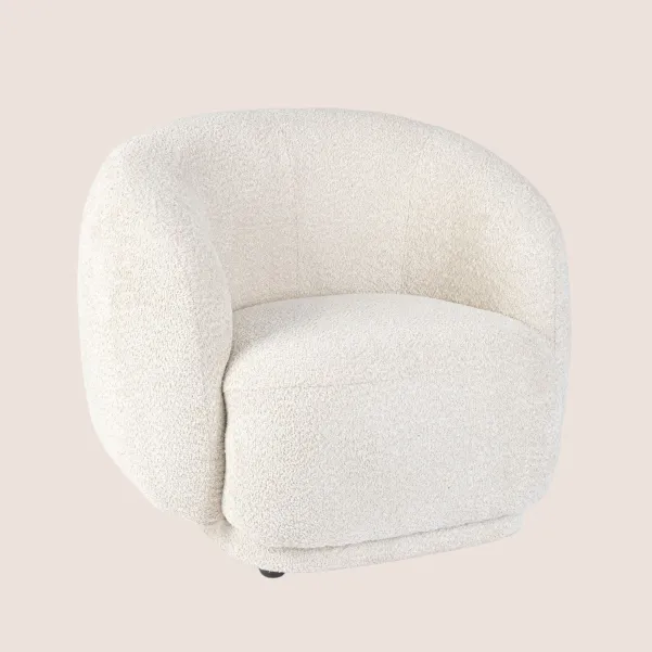 Fauteuil 1 place en tissu bouclette beige ELLA - HELLIN