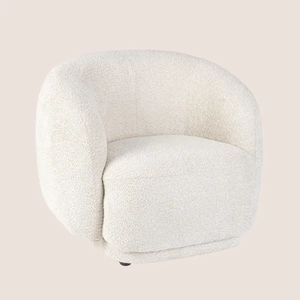 Fauteuil 1 place en tissu bouclette beige ELLA - HELLIN