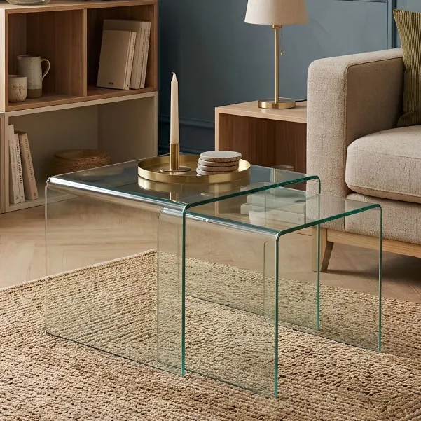 Tables basses carrées gigognes en verre L65 (lot de 2) GALLE - HELLIN