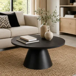 Table basse ronde en verre/céramique et métal D85 GIROLLE - HELLIN