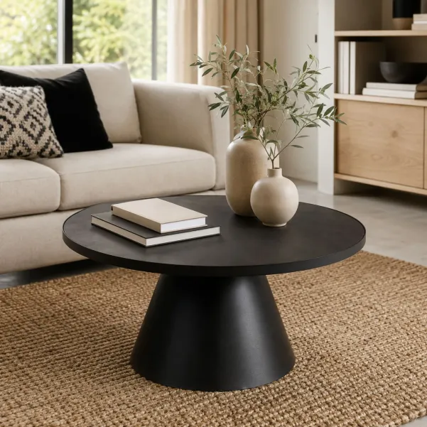 Table basse ronde en verre/céramique et métal D85 GIROLLE - HELLIN